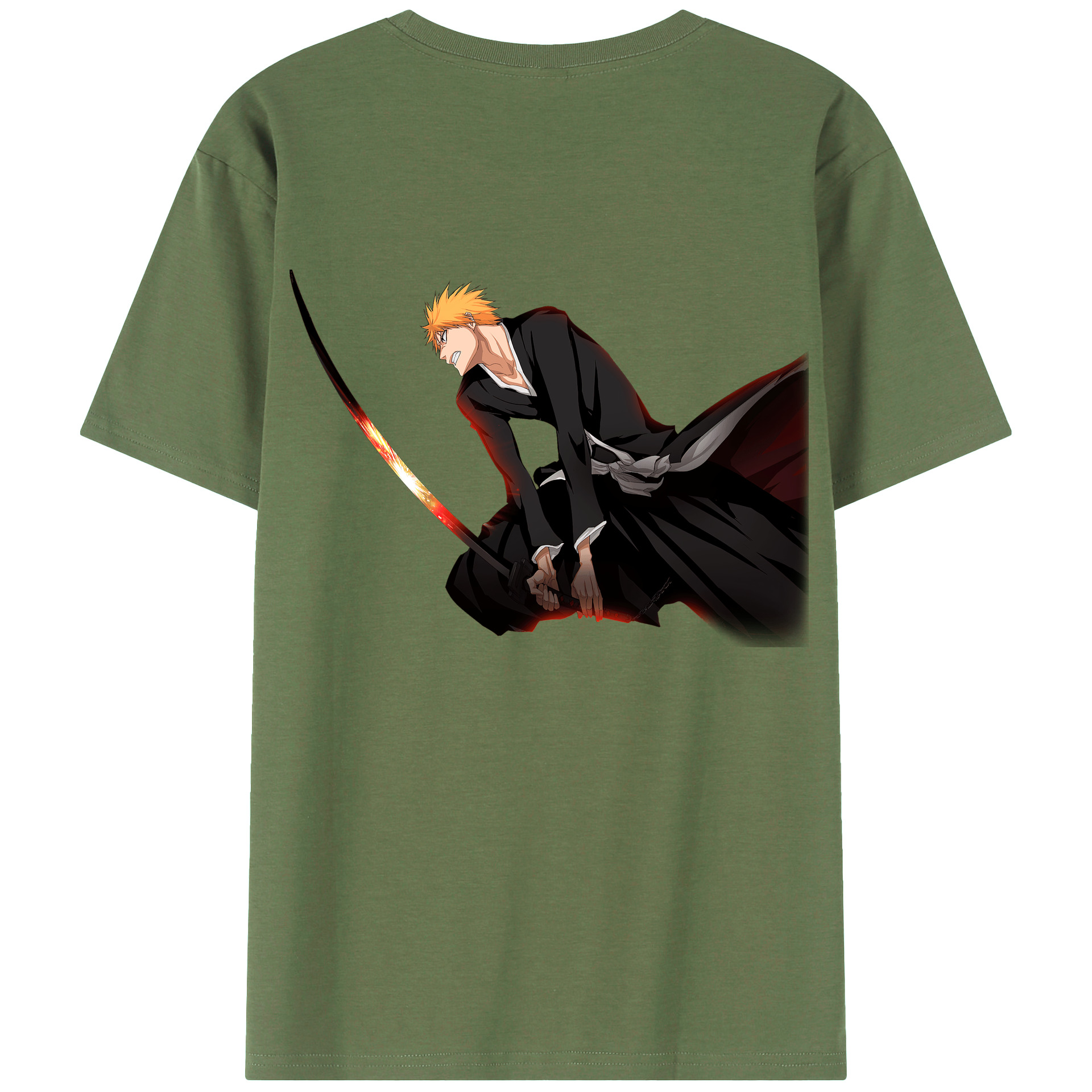 （画像用） ブリーチ 黒崎一護（くろさき いちご）BLEACH Kurosaki Ichigo 綿100％ メンズ半袖Tシャツ（バックプリント） 通気性
